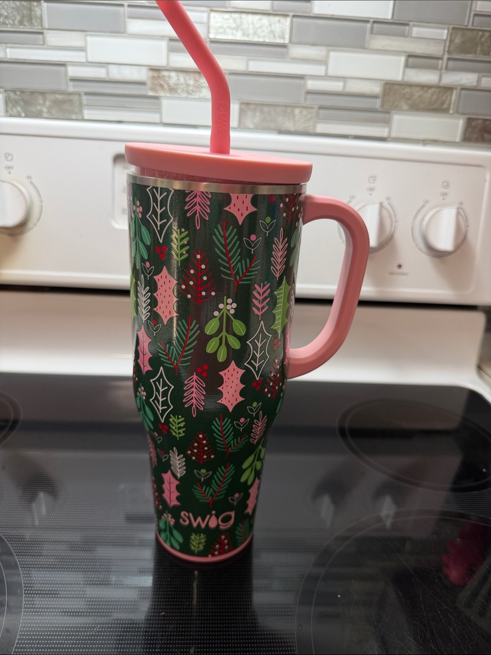 Swig Holiday Green & Pink Travel Mug with Straw
